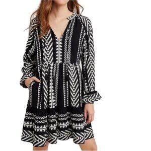 Maeve Anthropologie Dominique Boho Aztec Tunic Dress Black White M